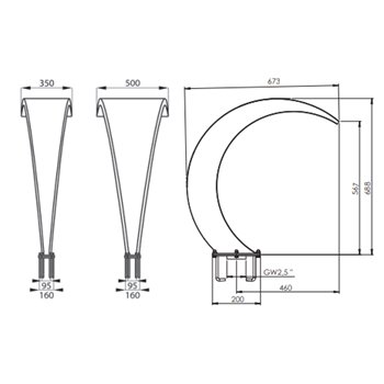 PETITE CASCADE INOX MOON 350 - 500 BASE ÉTROITE